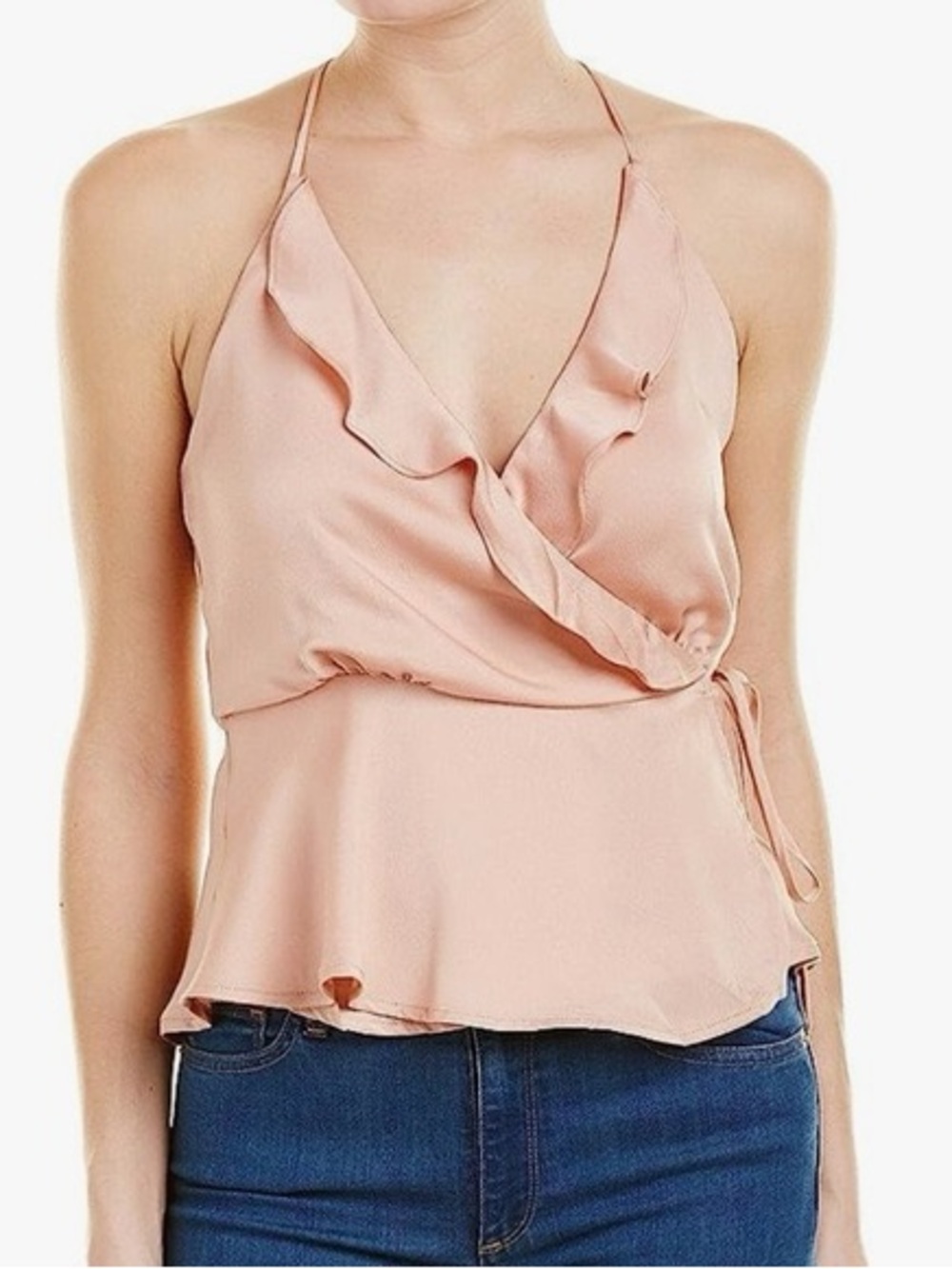 Kaari Blue Wrap Ruffle Pink Cami Tank Top XL